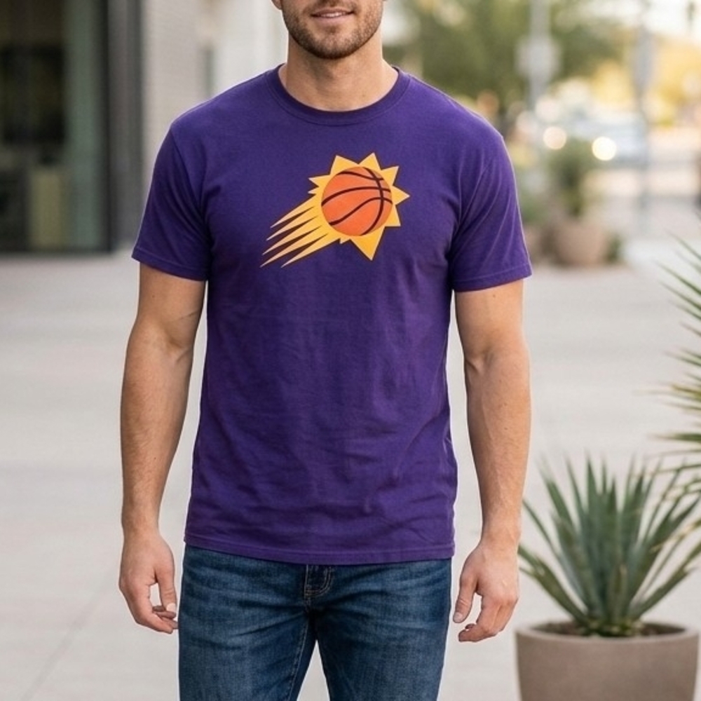 NBA Purple T-Shirt with Orange Sunburst Design